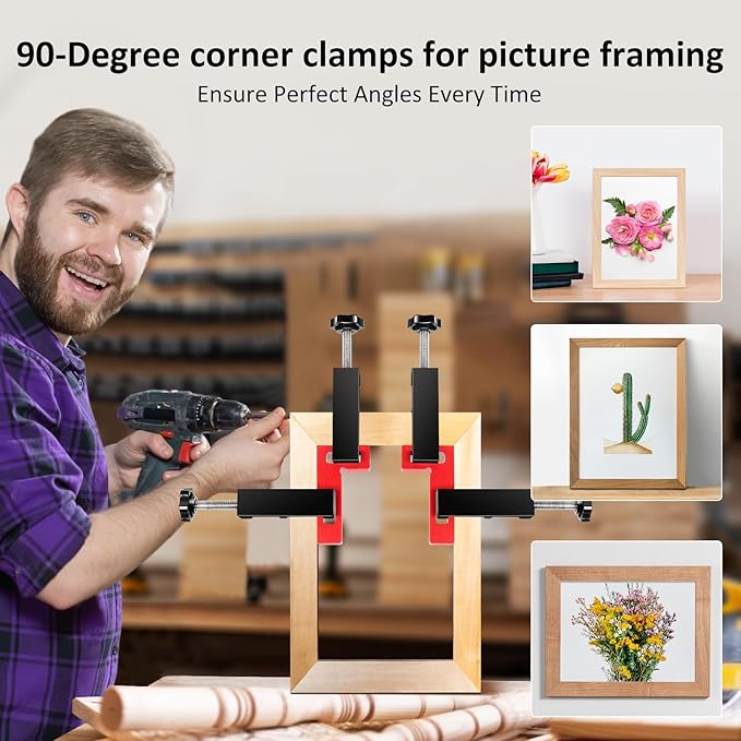 Corner Clamp for Woodworking, 90 Degree Corner Clamp, Right Angle Clamp Woodworking Tools, Aluminum Positioning Squares for Picture Frames, Cabinets, Drawers