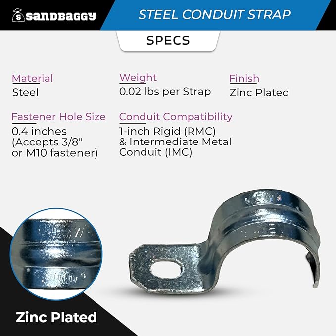1-Inch One-Hole Conduit Strap | Steel Clamp for Rigid/IMC - Sandbaggy (1 inch, 10, Count)