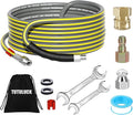 Sewer Jetter Kit for Pressure Washer 25FT, Drain Cleaner Hose 5800PSI 1/4 Inch NPT Corner with Sewer Cleaning Tool High Pressure Nozzle and Spanner Waterproof Tape