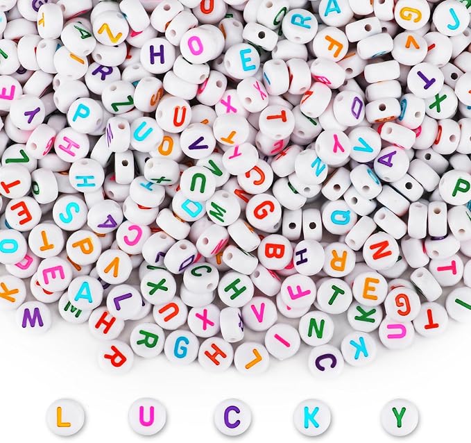 SUTOUG 1000PCS Letter Beads for Threading, 4 x 7 MM Acrylic Round Alphabet by SUTOUG
