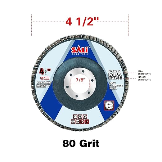Sali 48 Pack Flap Disc 80 Grit 4.5" x 7/8-Inch Sanding Disc Bevel Type #29 Premium and Industrial Grade Angle Grinder Grinding Wheel High Performance Edge Grinding