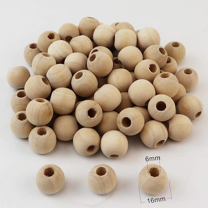 100pcs 16mm Natural Wood Beads Unfinished Round Wooden Loose Spacer - Image 5