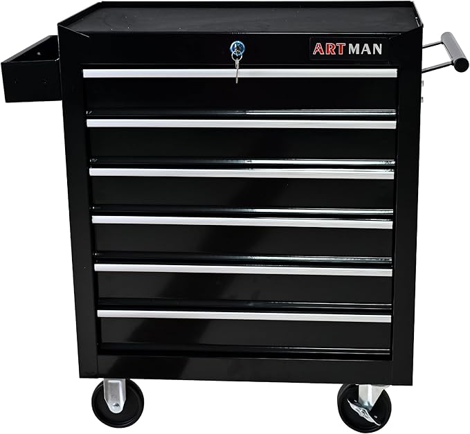 6-Drawer Rolling Tool Chest Cabinet, Large Capacity Metal Tool Box with Wheels and Keyed Locking, Roll Around Storage Organizer Tool Cart for Garage, Warehouse, Work Shop (Black03)