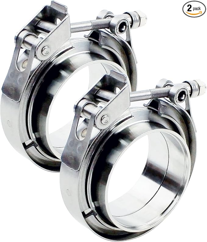 5 inch V Band Clamp - 2 sets of Quick Release Vband Exhaust Clamp with Flange Stainless Steel for Automotive exhaust system, turbocharger, downpipe and mufflers (5" - 2 Pack)