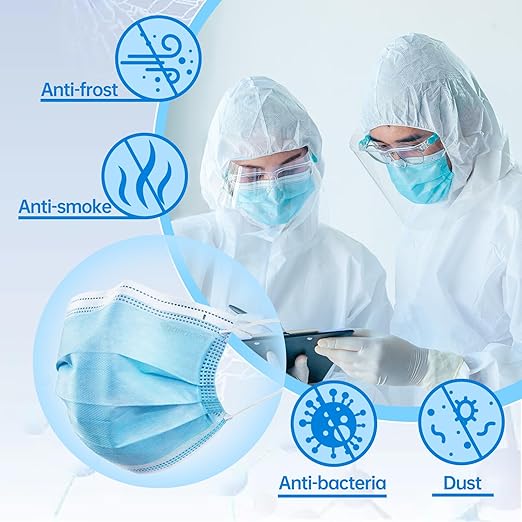 Jointown Disposable Face Masks, ASTM Level 3 Surgical Mask with 3 Ply Protection & Elastic Earloop, 50 Pack Blue