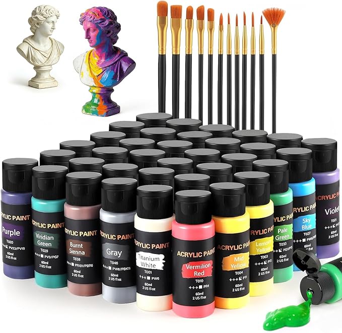 Acrylic Paint Set with 12 Art Brushes, 36 Colors Acrylic Paint by TMOLARTSUPPLIES