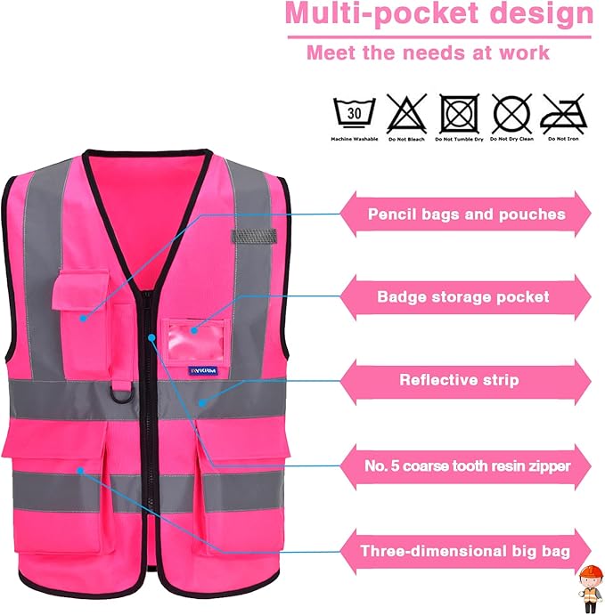 A-SAFETY Pink High Visibility Safety Vest with Reflective Strips, Multiple Colors Available,X-Large
