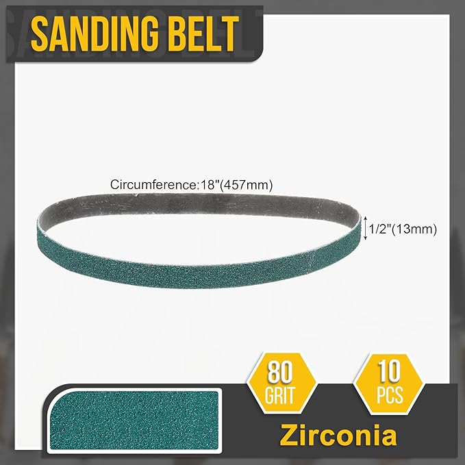 1/2 x 18 Inch Sanding Belt, 10 Pcs 80 Grit Zirconia Knife Sharpener Belts Work Sharpening for Belt Sander Knife Carving Tool Metal Working