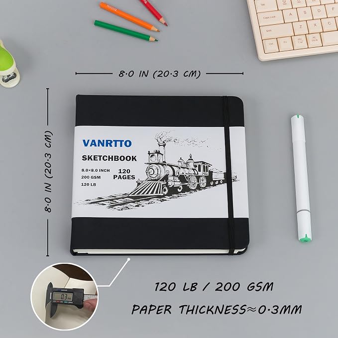 Vanrtto Hardcover Sketch Book, Square Mixed Media Sketchbook 8x8 in 2 Pack | - Image 2
