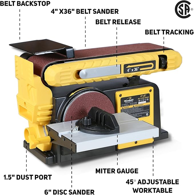 4.5-Amp Belt & Disc Sander Combo, 4x36 in. Belt & 6 in. Disc Sander with 3/4HP Motor, Upgraded Model