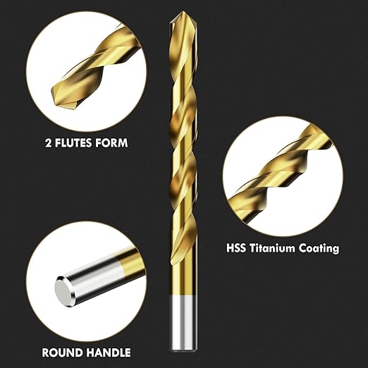 230Pcs Titanium Drill Bit Set, 135 Degree Tip HSS Drill Bit Kits, Sizes from 3/64" to 1/2" for Drilling Soft Metal, Aluminum, Copper, Wood and Plastic, with Plastic Indexed Case for Storage