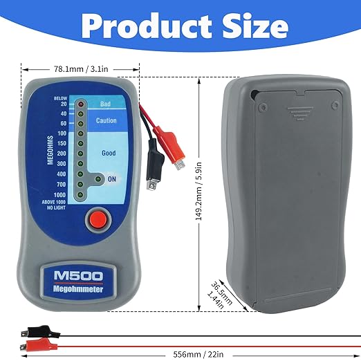 M500 Insulation Tester/Electronic Megohmmeter – 0 to 1000 Megohms, 500V, with Soft Carrying Case