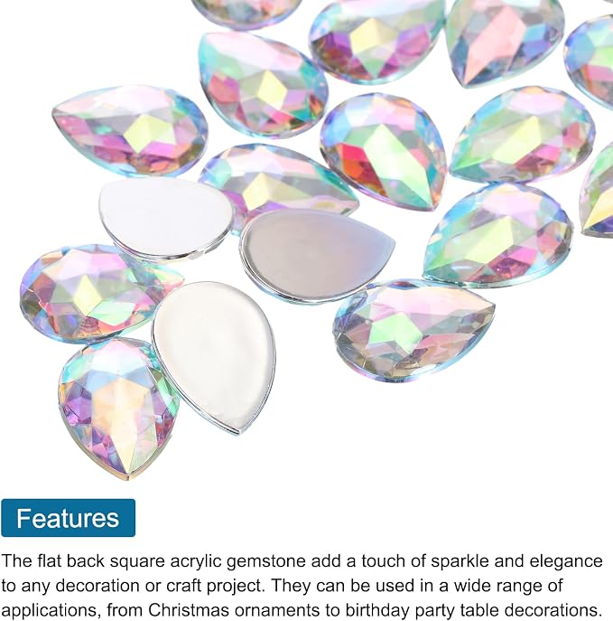 MECCANIXITY 50PCS Flat Back Acrylic Teardrop Gems 18x25mm Artificial Rhinestones - Image 4