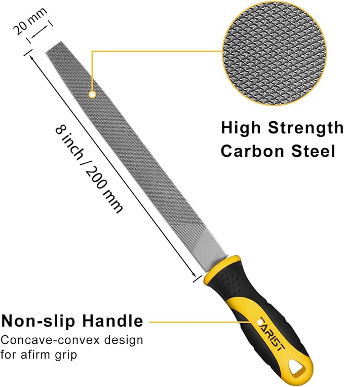 8 inch Flat Metal File, Professional Carbon Steel file, Tool Sharpener for Professionals and DIY