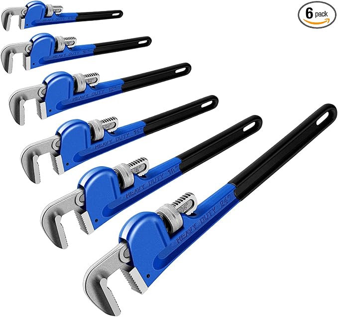 Gisafai 8" 10" 12" 14" 18" 24" Straight Heavy Duty Pipe Wrench Set Plumber Adjustable Water Alloy Steel Grip Plumber's Wrench Plumbing Tools, Blue