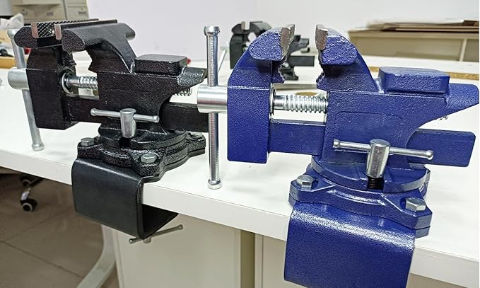 MYTEC 2-In-1 Work Bench Vise, Upgraded Multi-Purpose Table Vice, Universal Rotate 270°Work Clamp-On Vise, 4.5" blue