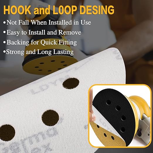 100PCS 5 Inch 8 Hole Sanding Discs 320 Grit,Gold Round Hook and Loop Sandpaper for Random Orbital Sander