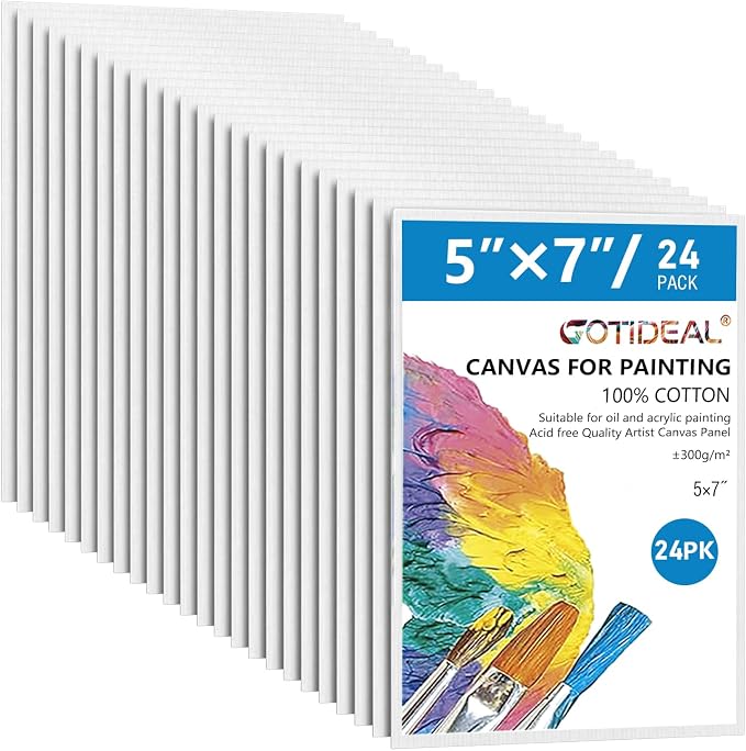 GOTIDEAL Canvases for Painting, 5x7 inch of 24, Professional Primed White Blank by GOTIDEAL