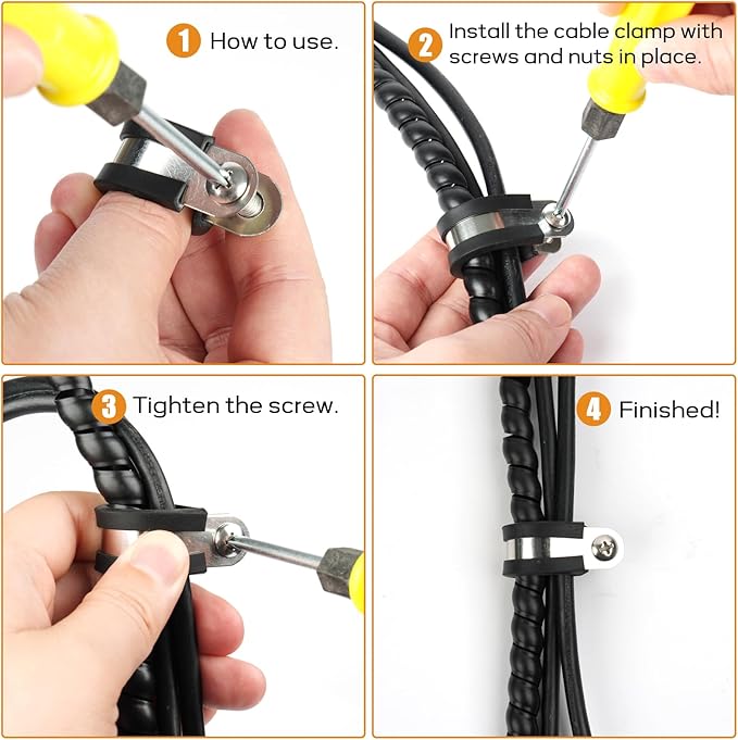 20 Pcs 1/4 Inch 304 Stainless Steel Cable Clamp, Rubber Cushioned Insulated Clamp, Conduits Pipe Strap Clamps for Pipe Fixing on Various Surfaces