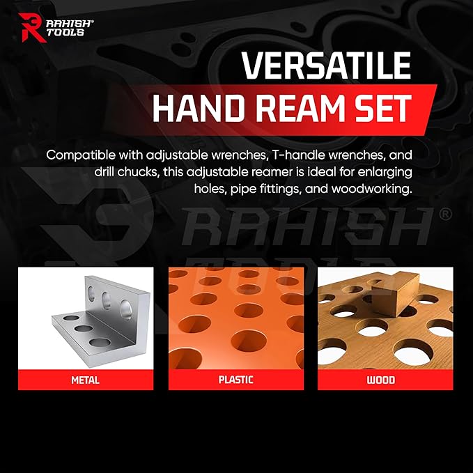 Adjustable Hand Reamer Tool H1 to H10 Sizes - 3/8" to 15/16” Reaming Tool for Precise Hole Finishing with Carbon Steel Blades - Hand Tools Reamers for Metal & Wood - 9.52mm - 23.81mm