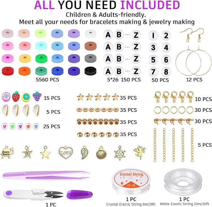 Gionlion 6000 Clay Beads Bracelet Making Kit, 24 Colors Flat Preppy Beads - Image 3