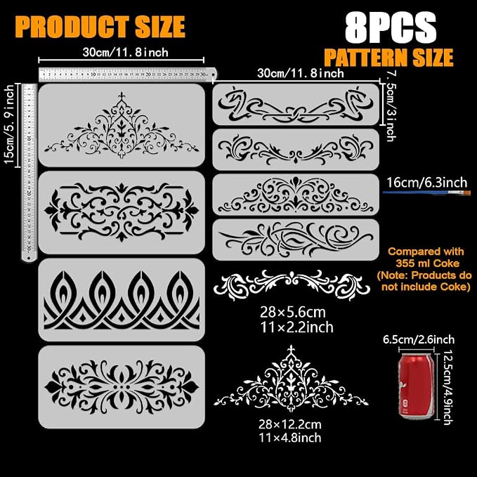 FINGERINSPIRE 8Pcs Art Nouveau Decorative Patterns Stencil - Image 2