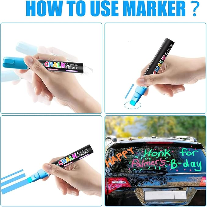 Celepen Window Chalk Markers for Cars Glass Washable, 8 Colors Jumbo Liquid - Image 7