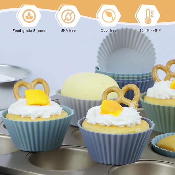24Pack Silicone Muffin Cups, Reusable Cupcake Liners Molds - Image 2
