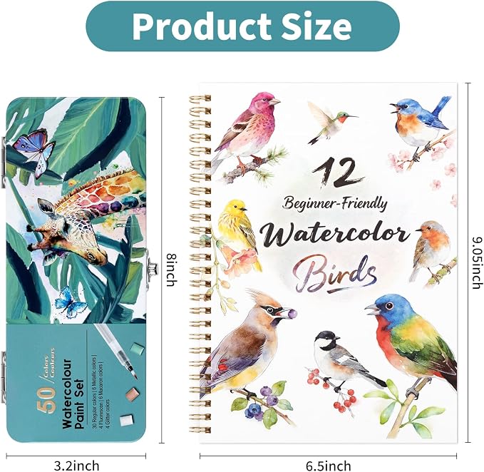 Watercolor Workbook Birds, Water Coloring Book, 12 Different Patterns of - Image 2