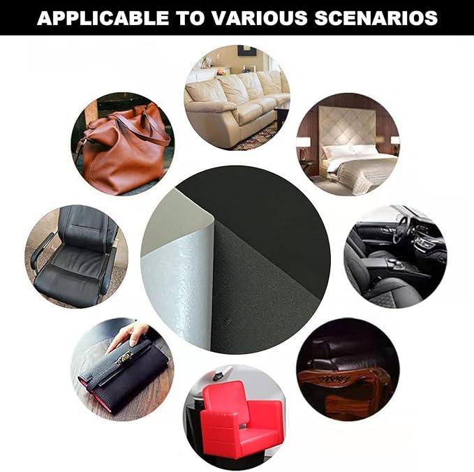 Leather Repair Patch Kit – 17x79 Inch Instant Repair for Scratches, Cracks & Peels on Furniture, Couch, Sofa, Car Seats, Handbags, Cabinets – Heavy-Duty Adhesive Leather Repair Tape (Black)