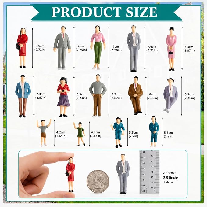 Namalu 14 Pcs 1: 25 Scale Miniature People Figurines Tiny Painted Model Train - Image 2