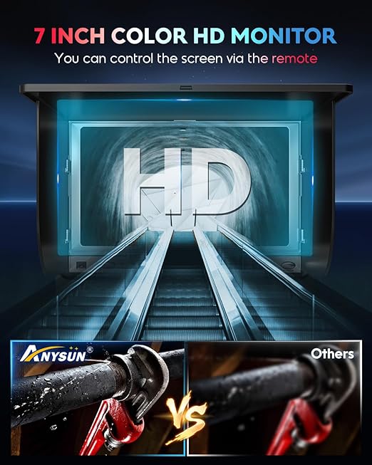 Anysun Sewer Camera with Locator, Self Leveling, Distance Counter, 512Hz Pipe Inspection Camera with DVR Recorder, Waterproof IP68 Plumbing Camera, Industrial Drain Camera w 7" HD Color Screen(100Ft)