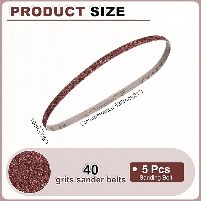 HARFINGTON 3/8 x 21 Inch Sanding Belts, 5 Pcs 40 Grits Aluminum Oxide Abrasive Belt Sander File Belt for Woodworking, Metal Polishing, Knife Sharpener