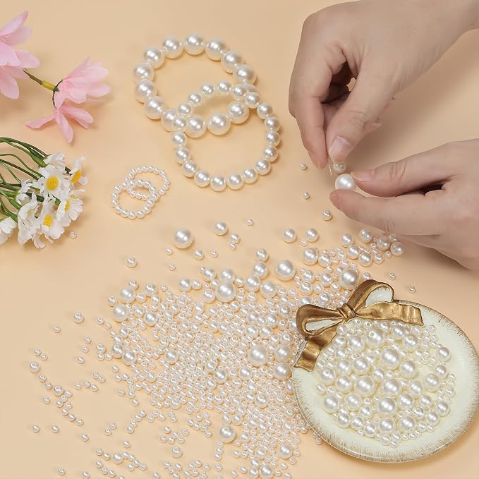 Hudinsun 1200 Pcs Pearl Beads for Jewelry Making, 5 Size Round Pearls for - Image 3