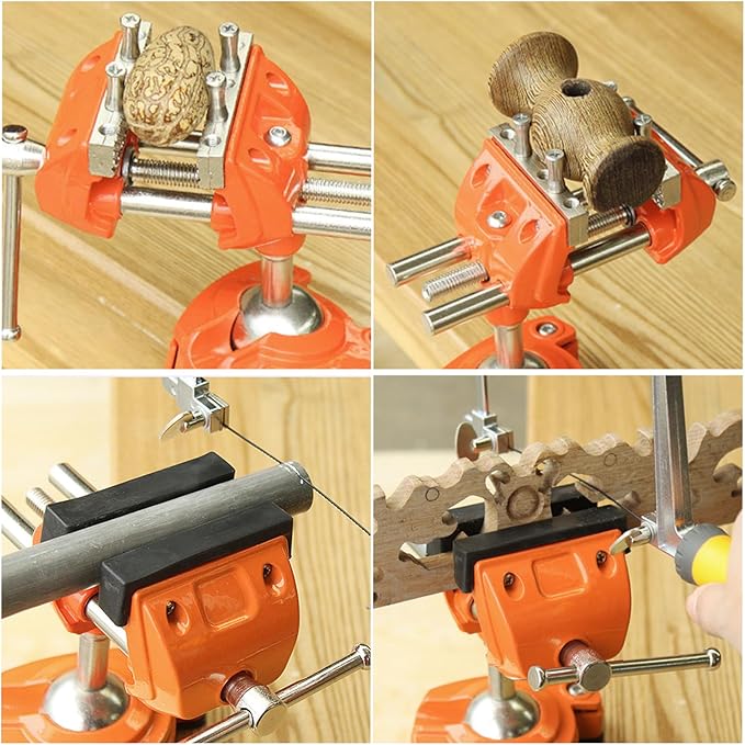 MAXMAN Clamp Bench Vise with Post Universal, Woodworking Vise, 360° Heavy Duty Cast Steel, Table Clamp Vise with Swivel Base for Workbench DIY Projects, Handcraft Creations
