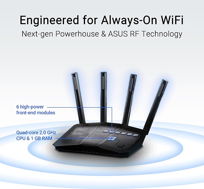 ASUS RT-BE82U Dual-Band WiFi 7 (802.11be) Smart AiMesh Extendable Router, 6500 Mbps, Five 2.5GbE Ports, 4096-QAM, Up to 3 SSIDs for IoT Devices, Parental Controls & VPNs, Advanced Network Security