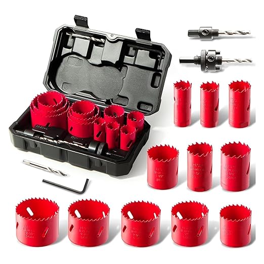 Bi-Metal Hole Saw Kit, HYCHIKA 17 Pcs High Speed Steel 3/4" to 2-1/2" Hole Saw Set in Case with Mandrels, Hole Saw Bit for Metal, Drilling PVC Board,and Plastic Plate