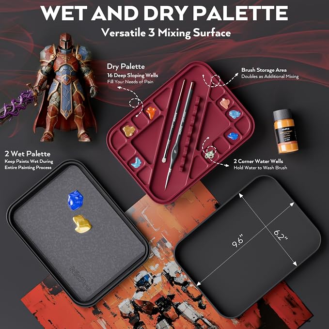 Nicpro Professional Miniature Painting Kit, Stay Wet Palette & 16PCS Detail - Image 4