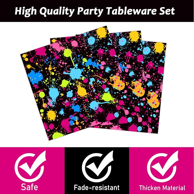 Neon Party Supplies for 24 Guests Neon Plates and Napkins Tableware Set Glow - Image 3