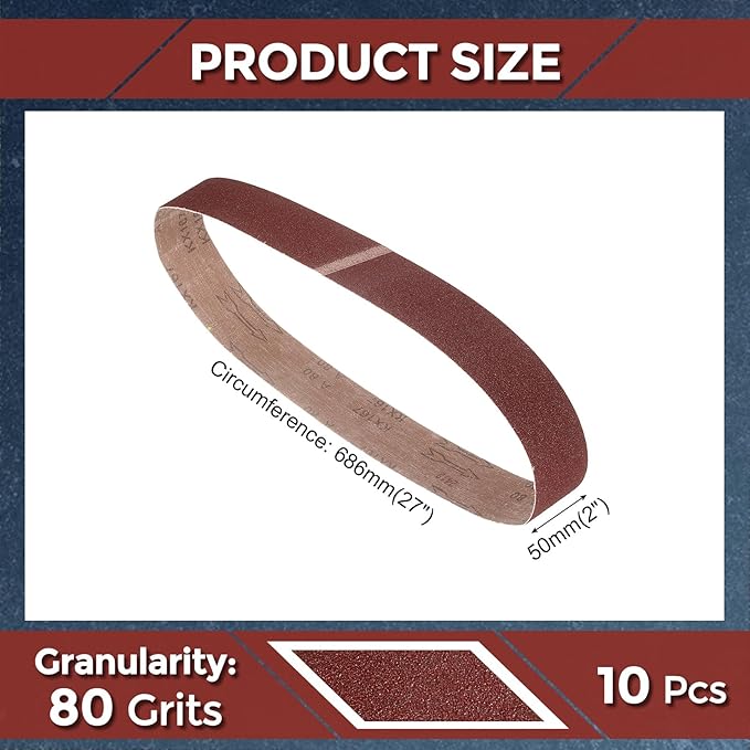 10 Pcs Sanding Belts 2 x 27 Inch 80 Grit Aluminum Oxide Abrasive Sandpaper for Belt Sander Metal Grinding Wood Working Weld Rust Removal