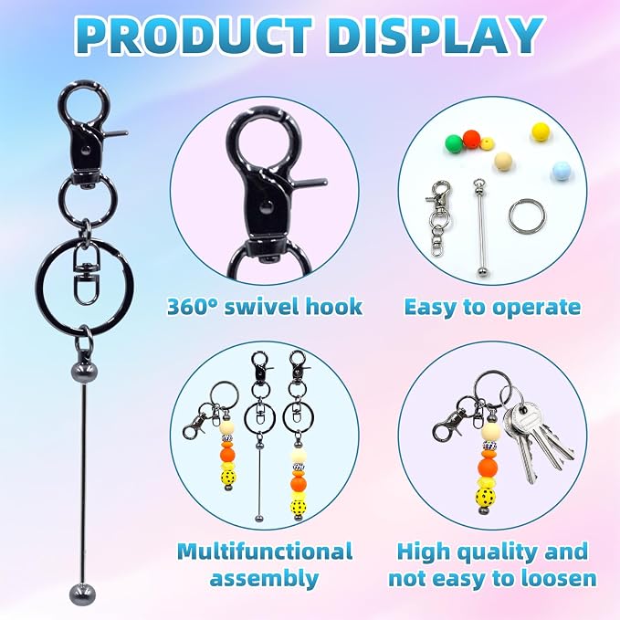 20 Pcs Beadable Keychains Bulk Kit – DIY Keychain Making Supplies - Image 3
