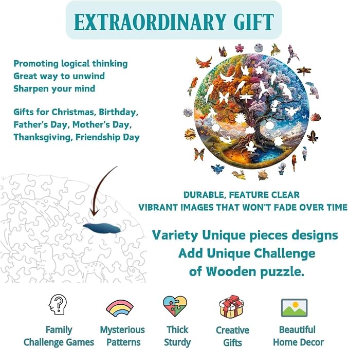 300 Pieces Wooden Puzzles Adults, Seasonal Tree of Life Wooden Puzzles - Image 3
