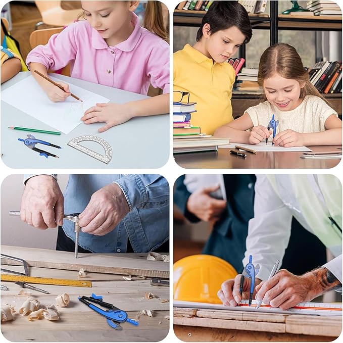 YOOUSOO Compass and Protractor Set, Student Geometry Math Set, Drawing Compass and 6 Inch Clear Swing Arm Protractors 180 Degree Math Protractor, Back to School Supplies