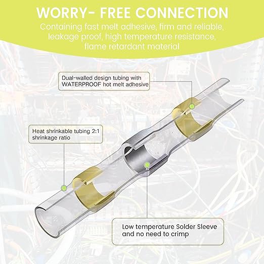 100 PCS Yellow Heat Shrink Butt Connectors,12-10 AWG, Self Soldering Butt Connector, Waterproof Solder Seal Wire Connectors, Butt Splice Wire Terminals for Automotive Marine Boat