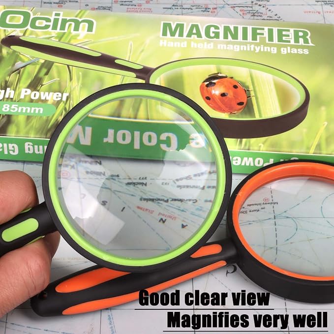 Ocim 2 Pack Magnifying Glass, 75mm 10X Handheld Shatterproof Magnifier Lens - Image 3