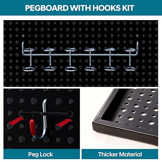 Pegboard kit with Accessories,Includes 2 Pack 16" X 24" Steel Pegboard and 120 PCS Varied Pegboard Accessories,can be Used for Tool Storage and Garage Organization. (Red Box)