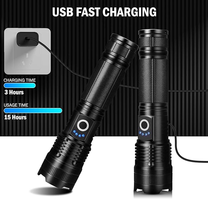 Rechargeable Flashlights High Lumens, 4 Pack 99,000 Lumens Led Flashlights with 5000ɱAh Βattery, Waterproof Powerful Flash Light Multifunctional Flashlights for Home Camping Hiking