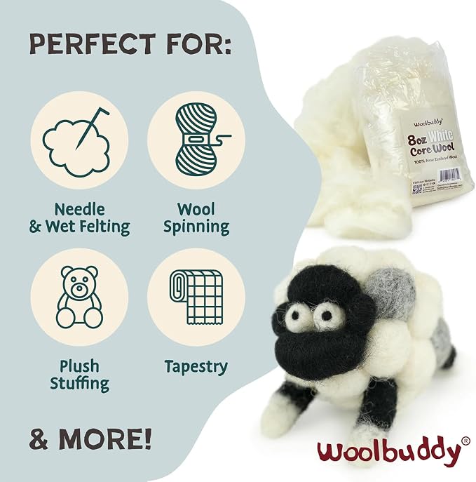 Woolbuddy Core Wool 8oz for Needle Felting, Handmade Wool Roving for Needle - Image 6