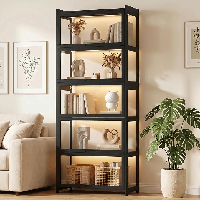 Magshion Display Cabinet with Acrylic Doors, 67.5" Tall, Balck | Full 4-Side by Magshion