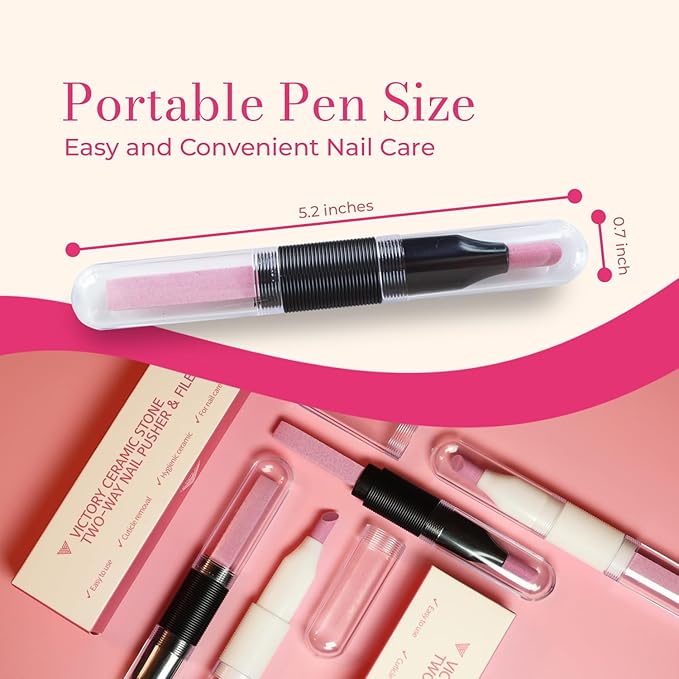Ceramic Pusher Files for Nails, Manicure Fingernail Files with Cases, Professional Precision Filing Cuticle Remover, Manicure Stick, 2 Pieces